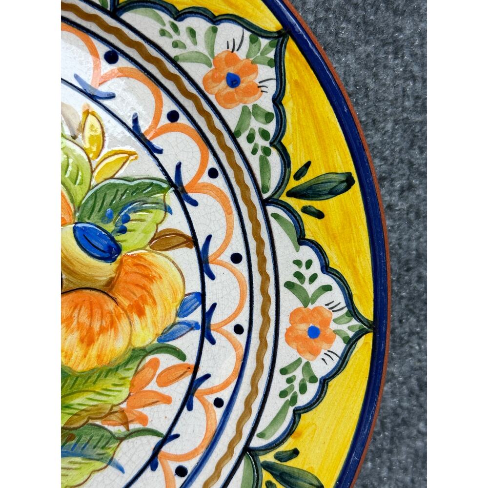 Vintage 1999 Polido & Filho Portugal terracotta plate floral hand painted rustic - Picture 4 of 9